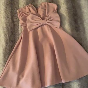 Strapless Rose Pink Bow Party Dress